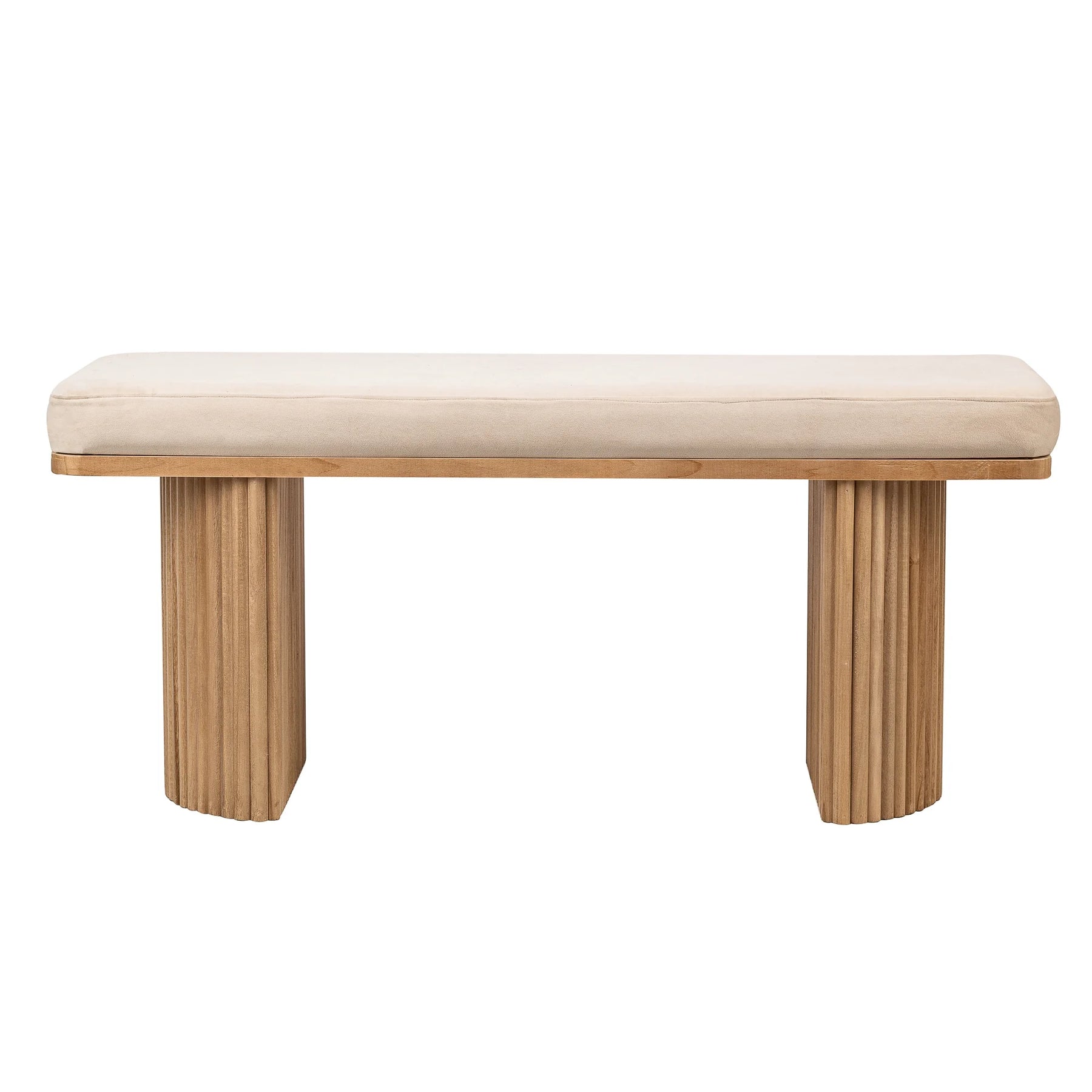 Solid Wood and Beige Velvet Bench Exotic Boho Entryway