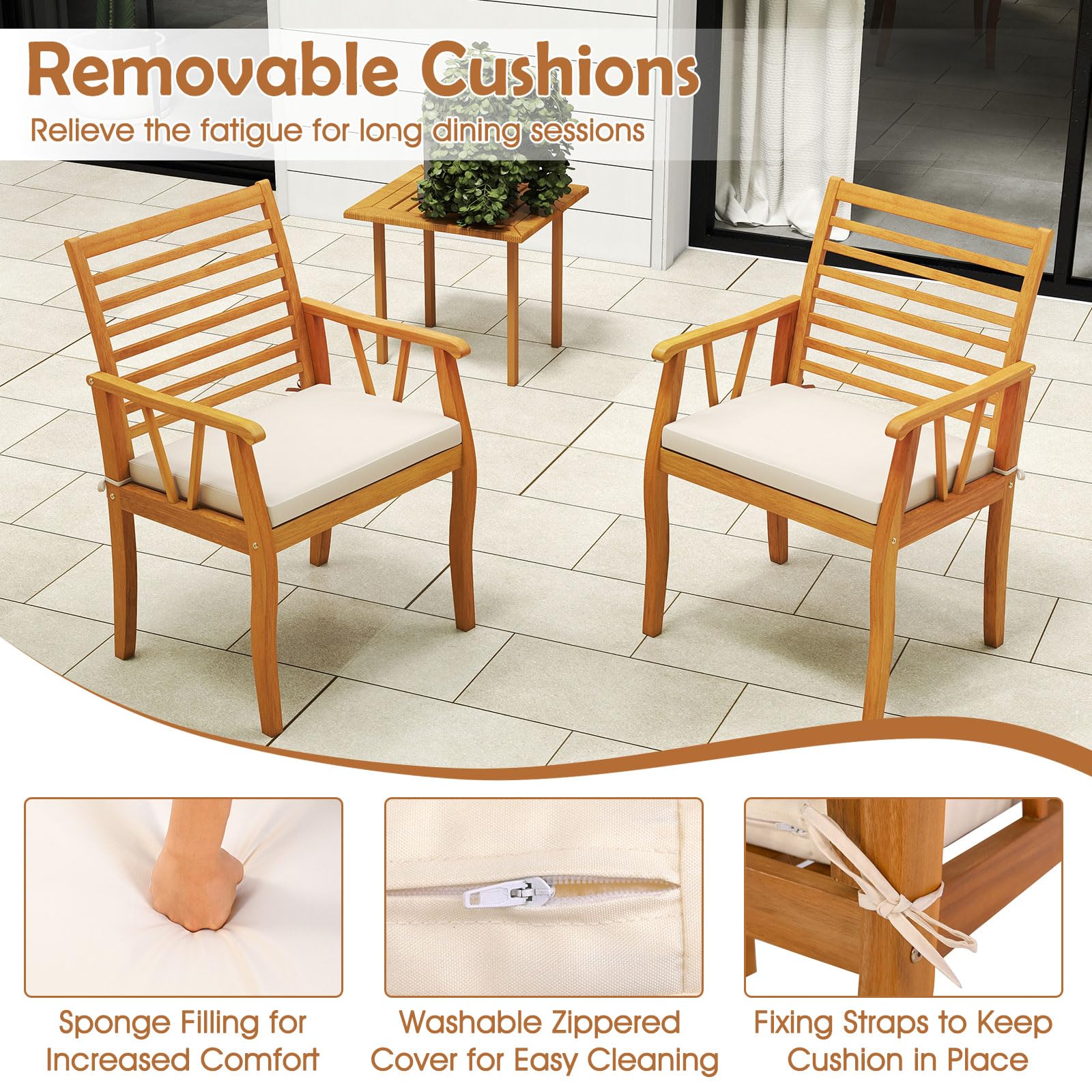 Tangkula 6 Pieces Acacia Wood Patio Dining Set with Bench - Product image 7