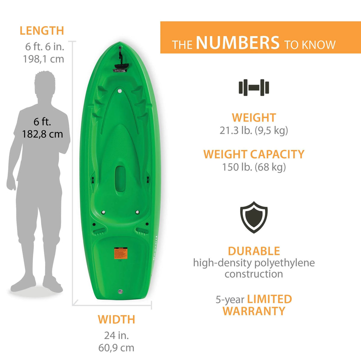 Lifetime Recruit 6.5 Ft Youth Sit - on - Top Kayak, Lime Green (90765) - Product image 13