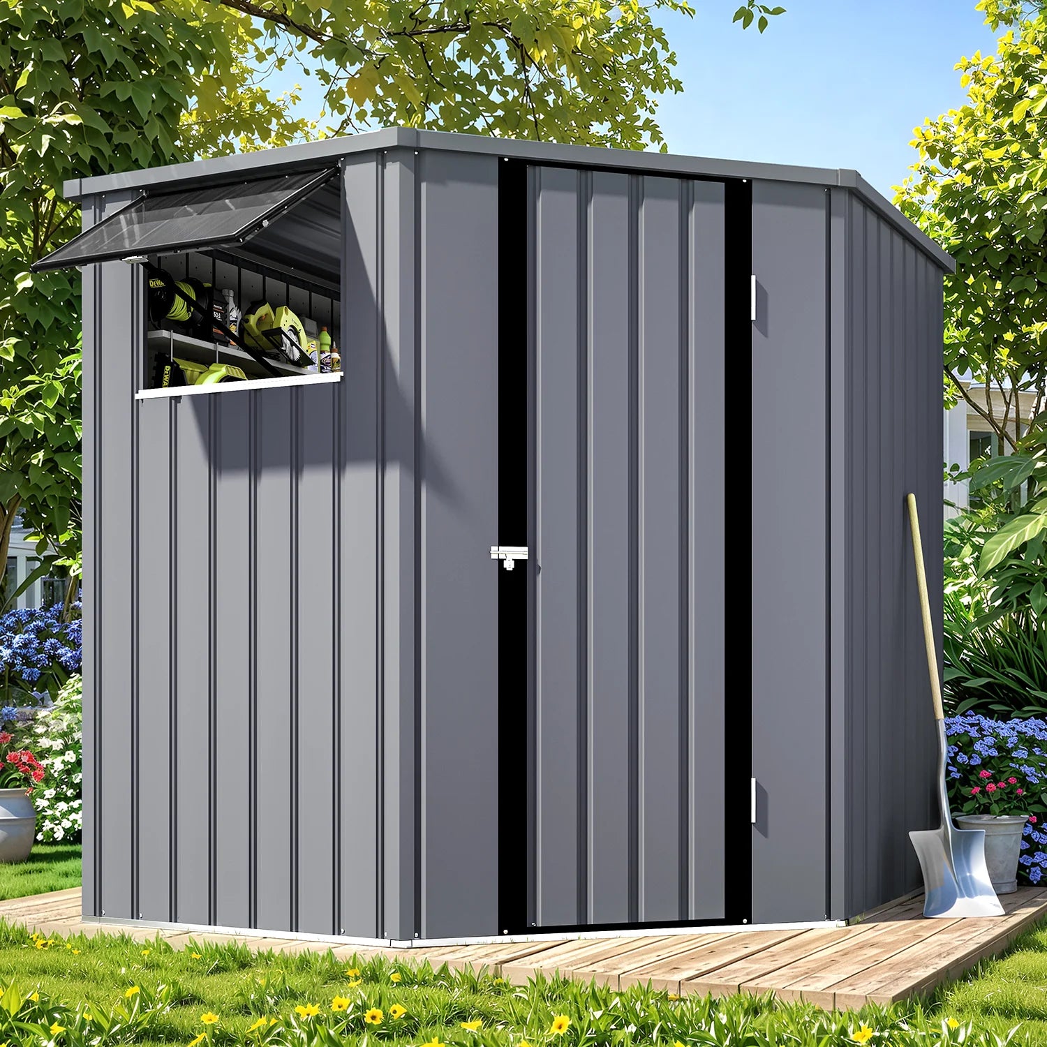 AECOJOY Corner 6x6 Storage Sheds & Outdoor Storage with Openable Windows & Lockable Doors - Product image 9
