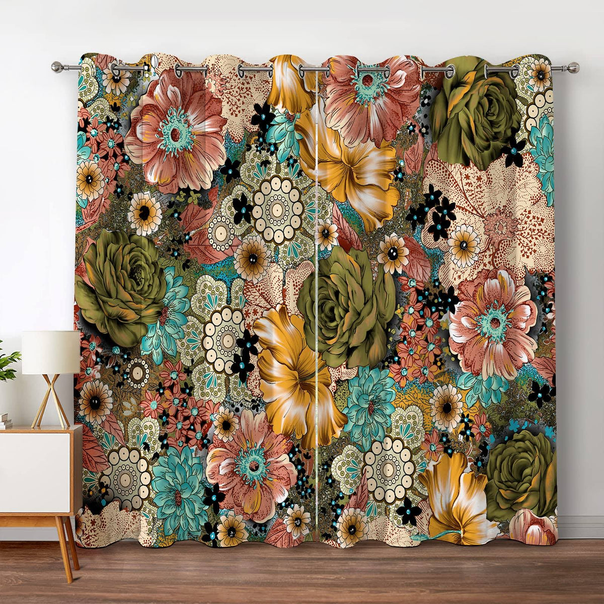 Jekeno Boho Floral Blackout Curtains Colorful Flowers Bohemian Decor for Bedroom Living Room Grommet Window - Product image 1
