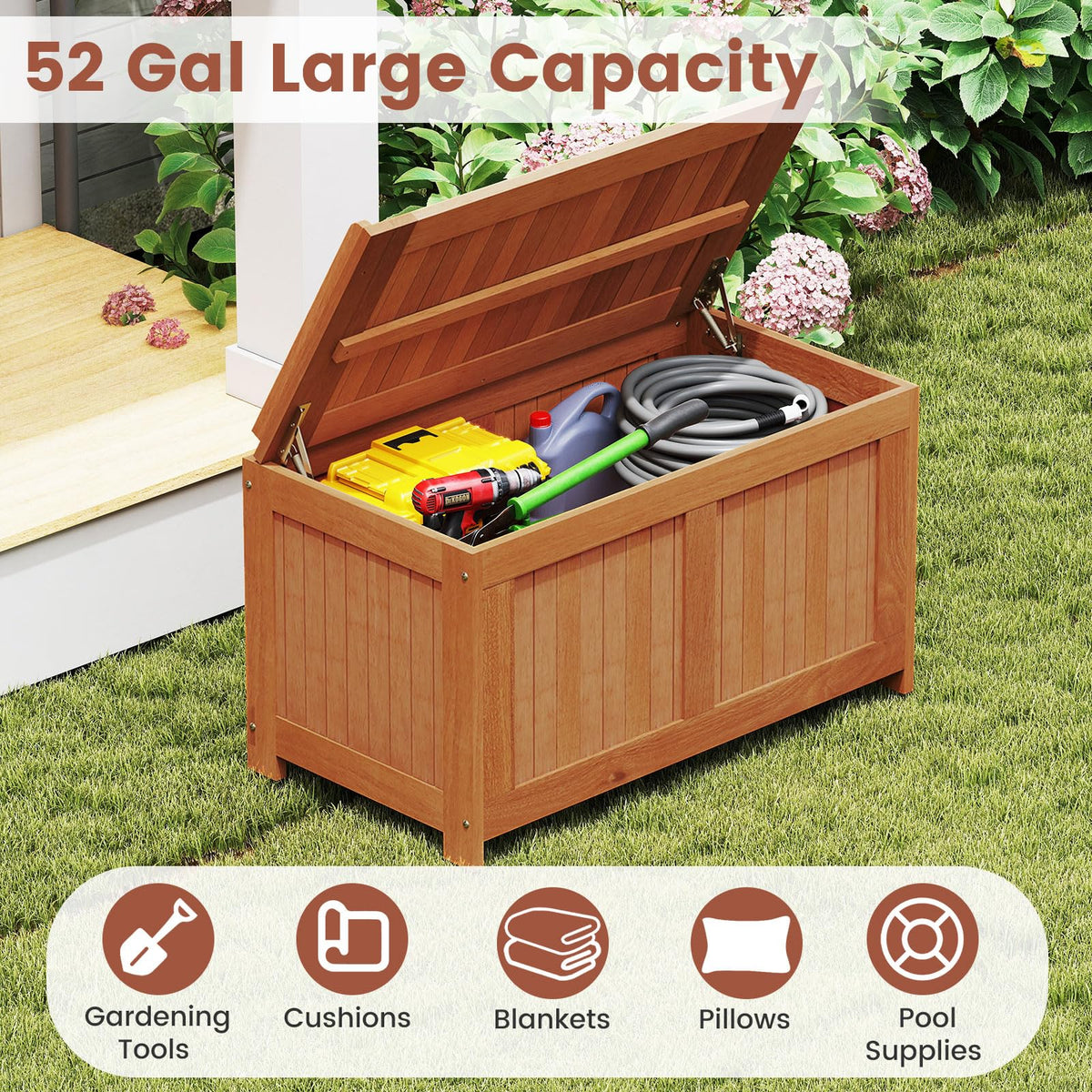Tangkula 3-in-1 52 Gallon Wood Outdoor Storage Box