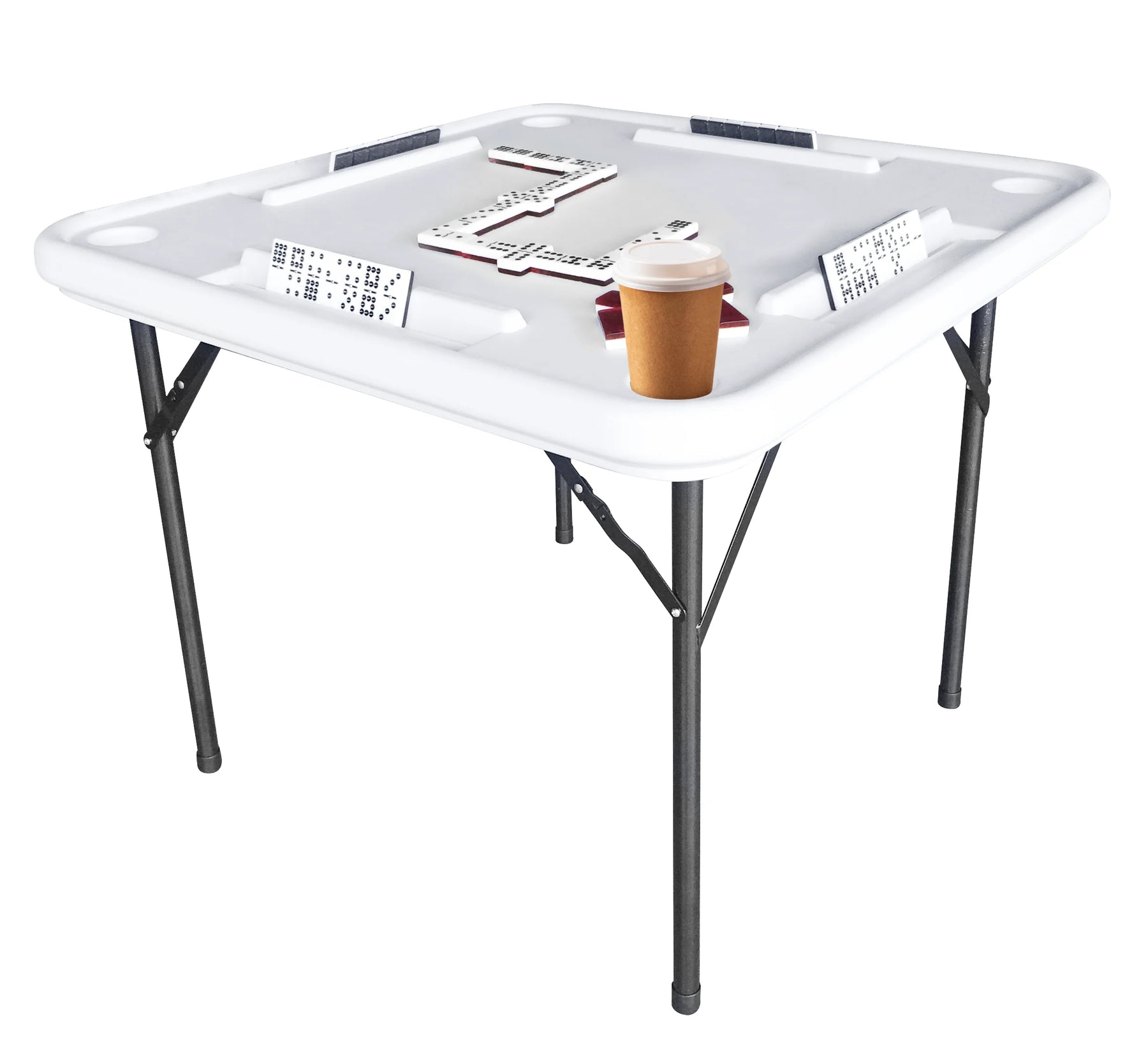 Bene Casa Foldable Domino Table with Built - in Drink Holders, 38" x 38", White - Product image 4