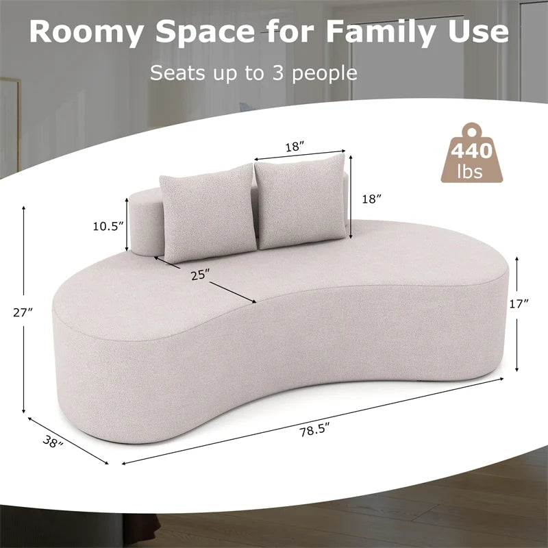78.5" Upholstered Curved Sofa Couch w/ 2 Cozy Pillows, Low Backrest, Sponge Padded Seat - Product image 15