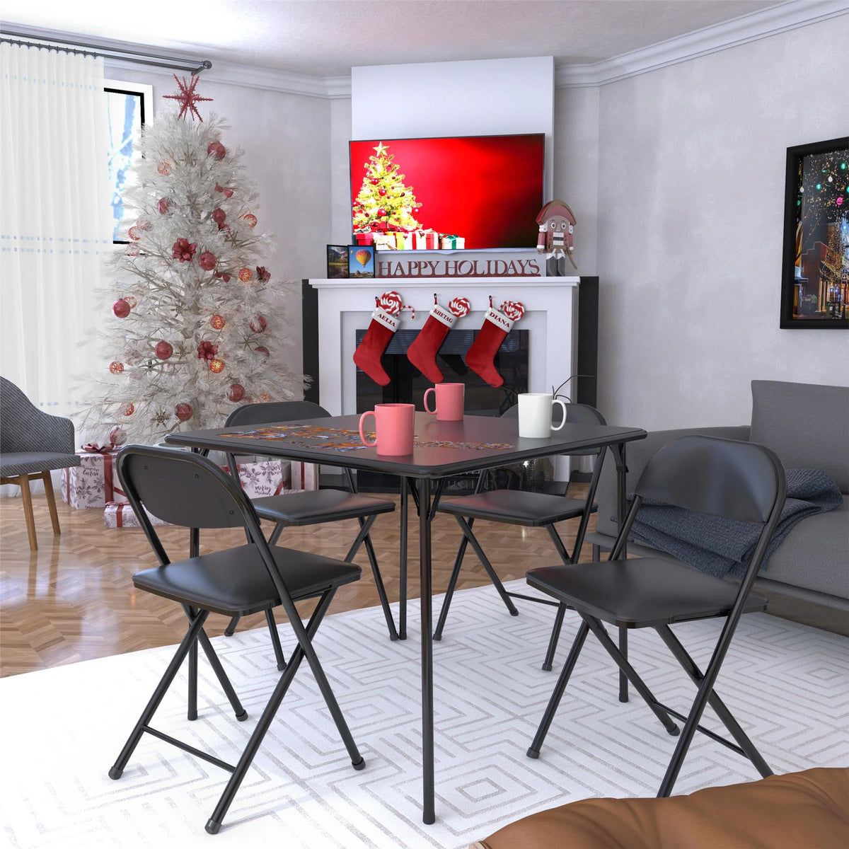 COSCO 5 - Piece Folding Set with Card Table and 4 Vinyl Padded Chairs, Black - Product image 9
