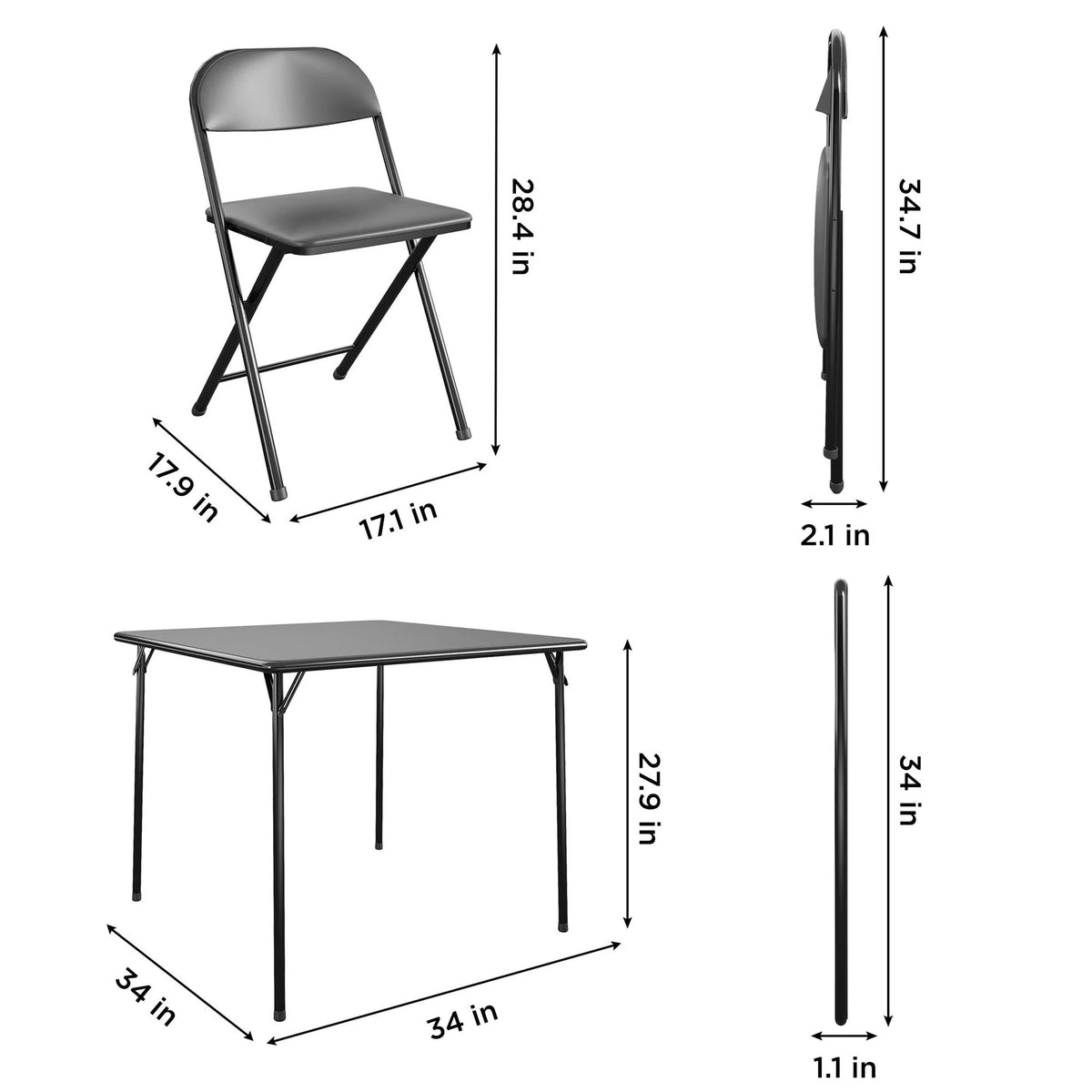COSCO 5 - Piece Folding Set with Card Table and 4 Vinyl Padded Chairs, Black - Product image 7