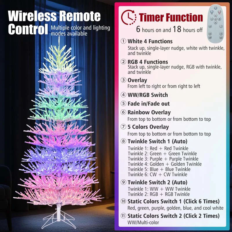 7 FT Pre-Lit Artificial Christmas Tree with 923 Multicolored LED RGB Lights, 820 White Branch Tips, Remote - Product image 6
