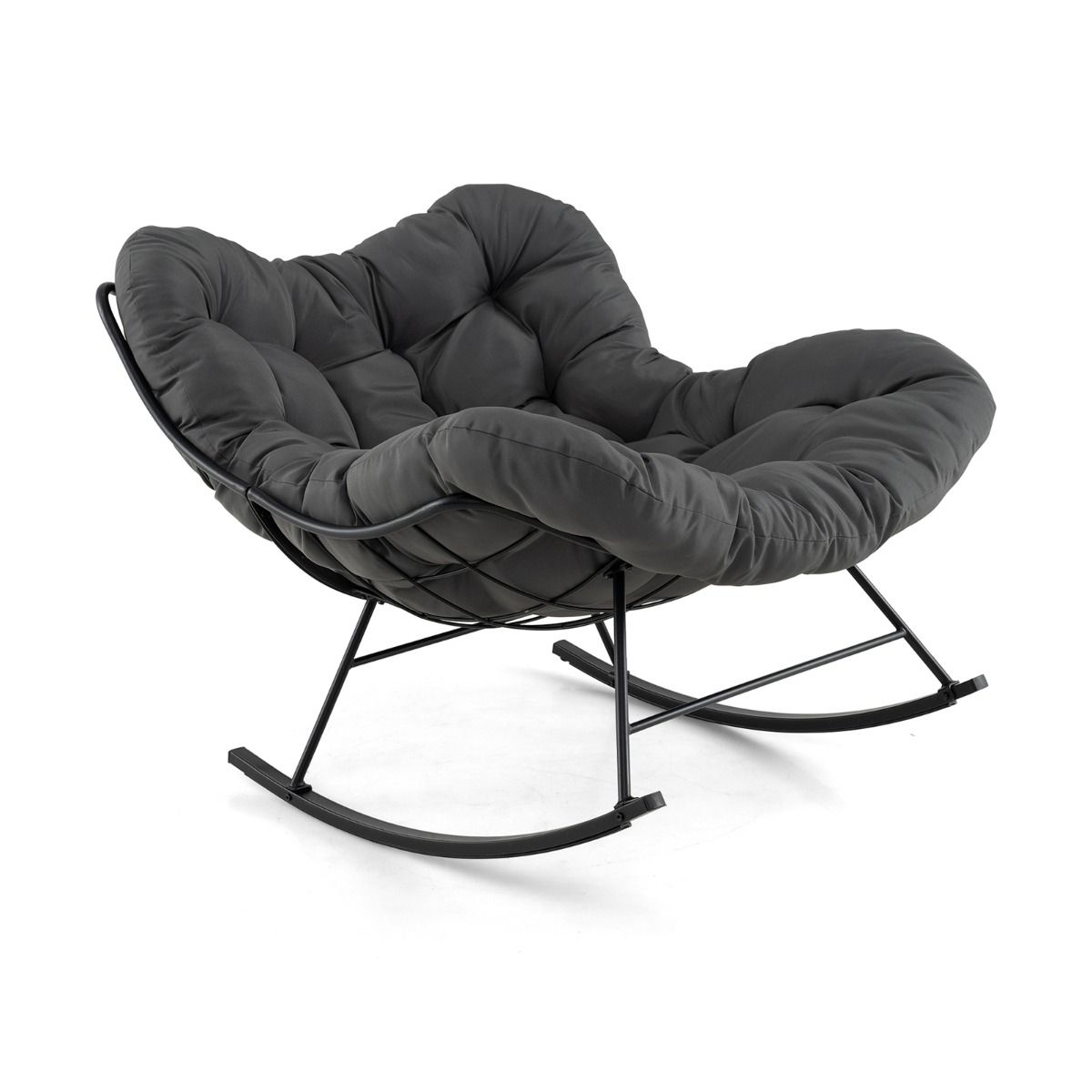 Indoor and Outdoor Rocking Chair Oversized Papasan Chair with Padded Cushion & Metal Frame Capacity 205 Kg Gray -