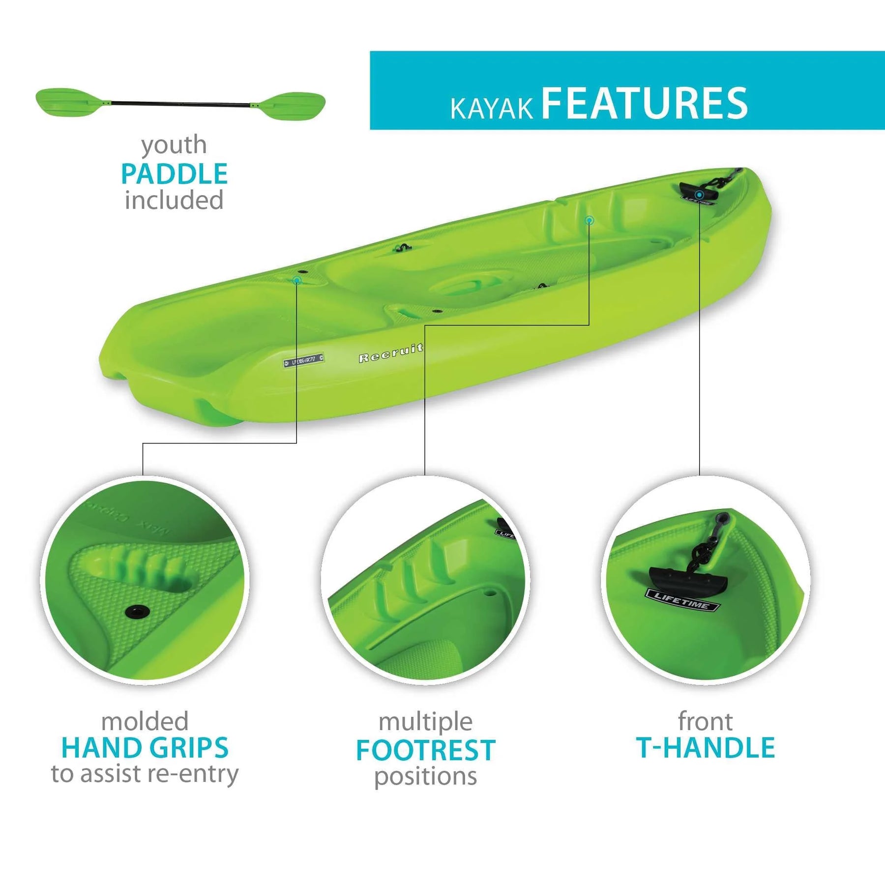 Lifetime Recruit 6.5 Ft Youth Sit - on - Top Kayak, Lime Green (90765) - Product image 11