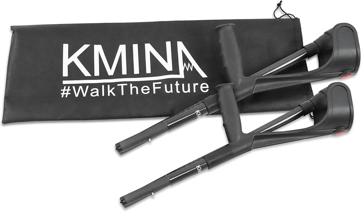 KMINA - Carbon Folding Crutches (x2 Units), English Cane, Adult Medical, Fiber, Light - Made in Europe - KMINA PRO