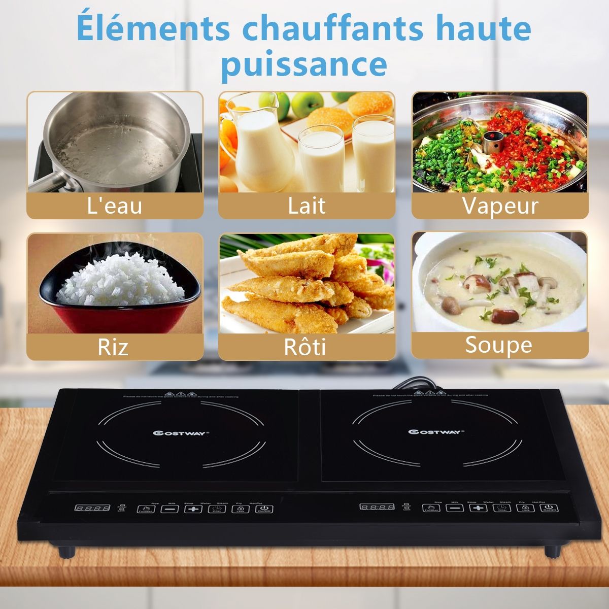 Double Electric Glass Ceramic Hob 1800W+1800W 2 Zones 8 Variable Temperature/Power Levels Black -