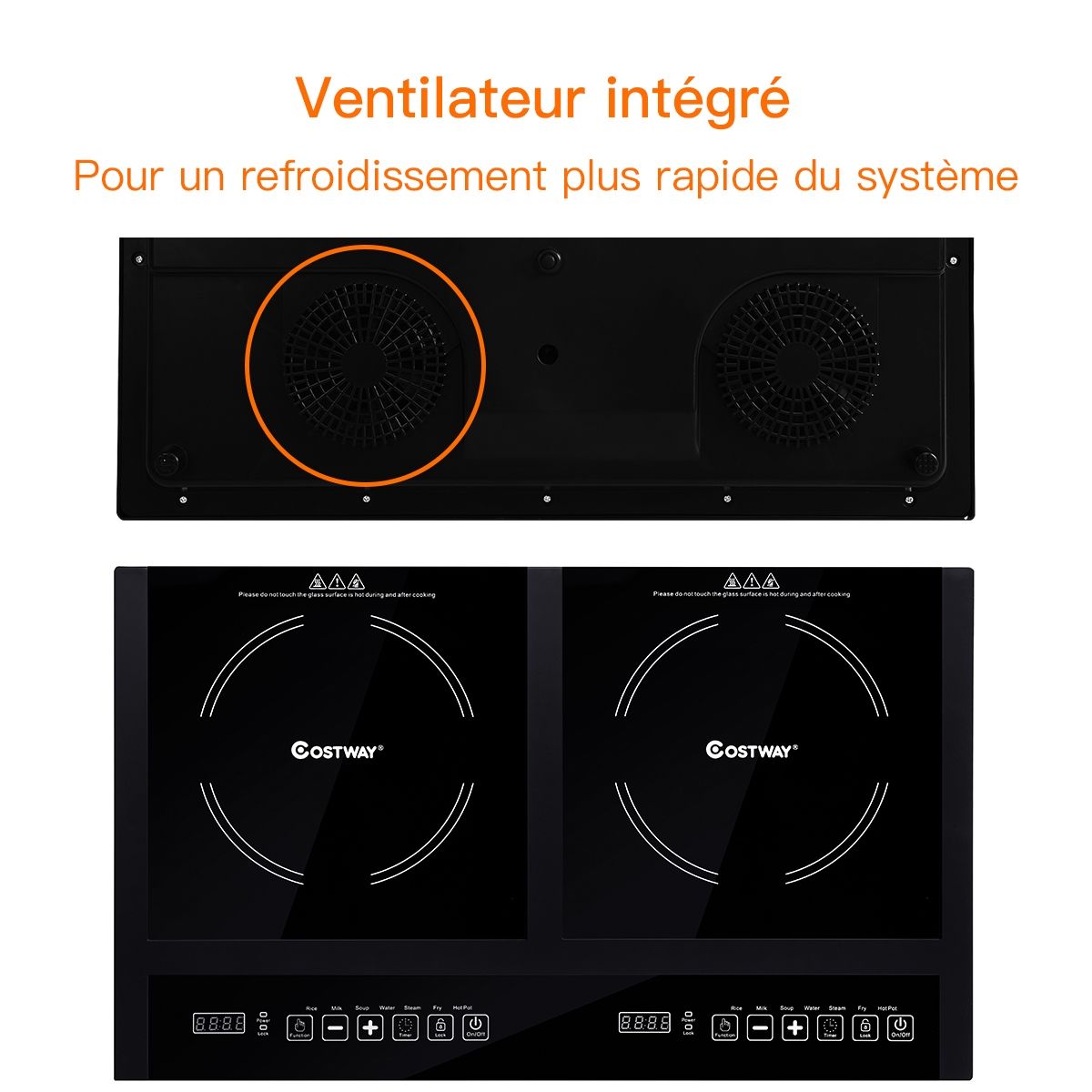 Double Electric Glass Ceramic Hob 1800W+1800W 2 Zones 8 Variable Temperature/Power Levels Black -