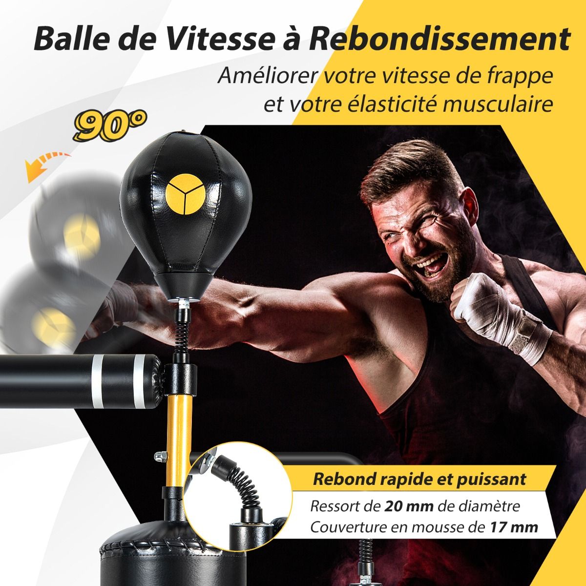 Free Standing Punching Bag Boxing Speed ​​Trainer 360° Swivel Bar Punching Ball Adjustable Height 168-201cm for MMA Teenagers & Adults -
