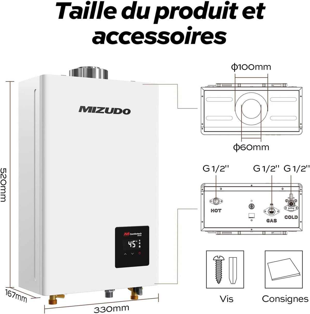 MIZUDO 11L Instant Propane Indoor Gas Water Heater, with LED Indicator for Home Use