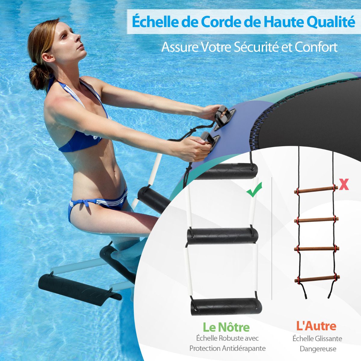 Inflatable Water Trampoline Dia.457cm 150kg Capacity with Ladder Repair Kit and 500w Electric Inflator Blue -