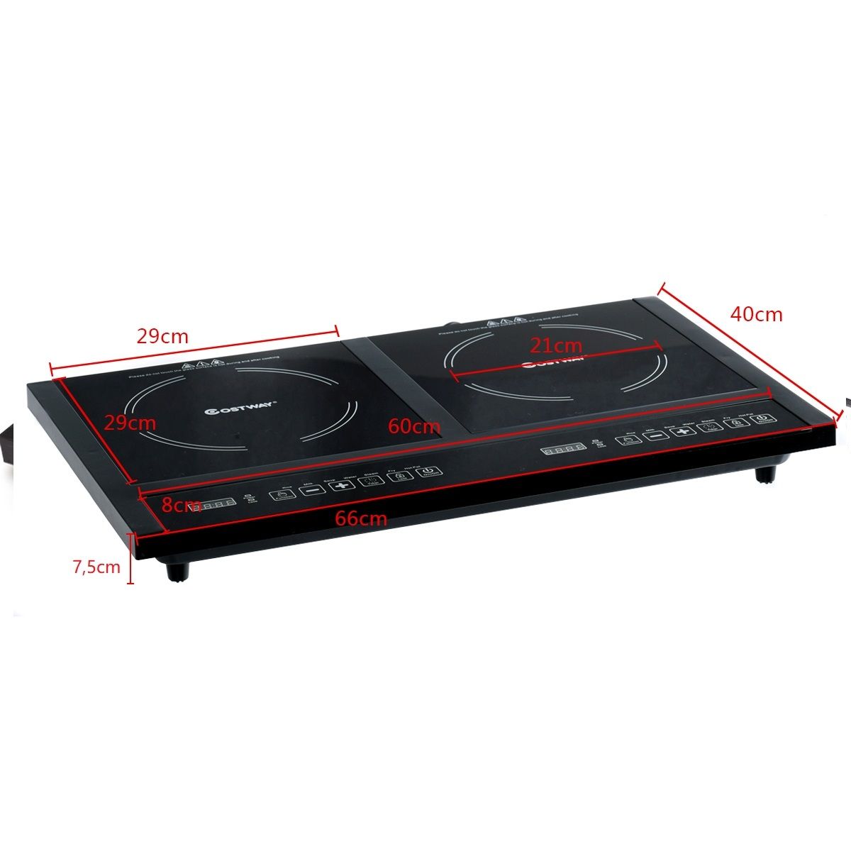 Double Electric Glass Ceramic Hob 1800W+1800W 2 Zones 8 Variable Temperature/Power Levels Black -