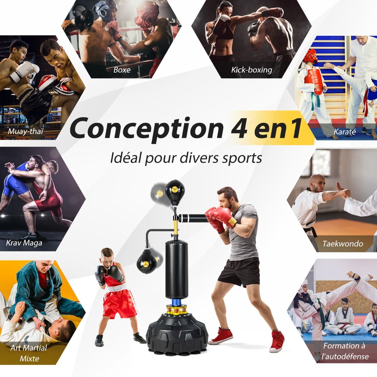 Free Standing Punching Bag Boxing Speed ​​Trainer 360° Swivel Bar Punching Ball Adjustable Height 168-201cm for MMA Teenagers & Adults -
