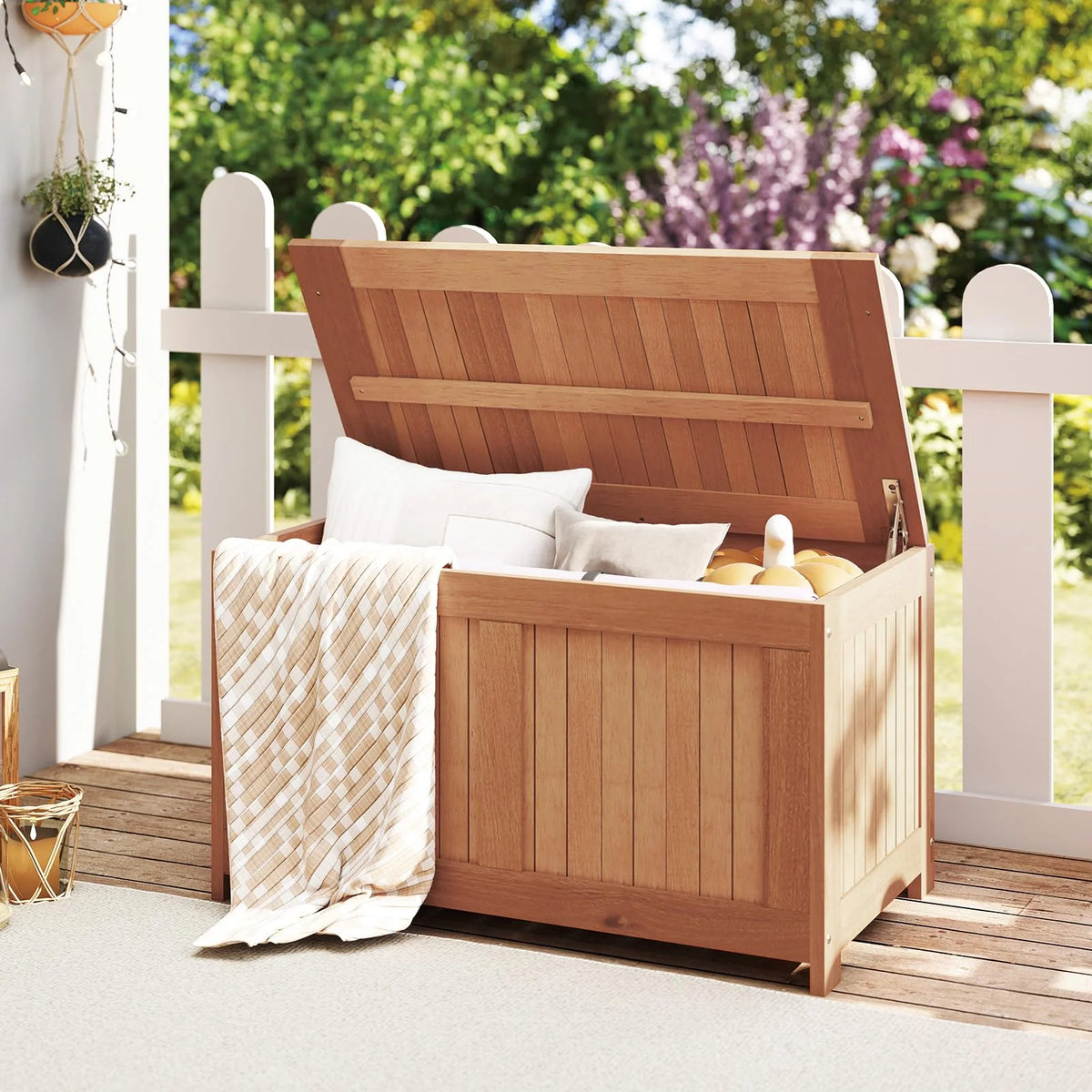 Tangkula 3-in-1 52 Gallon Wood Outdoor Storage Box