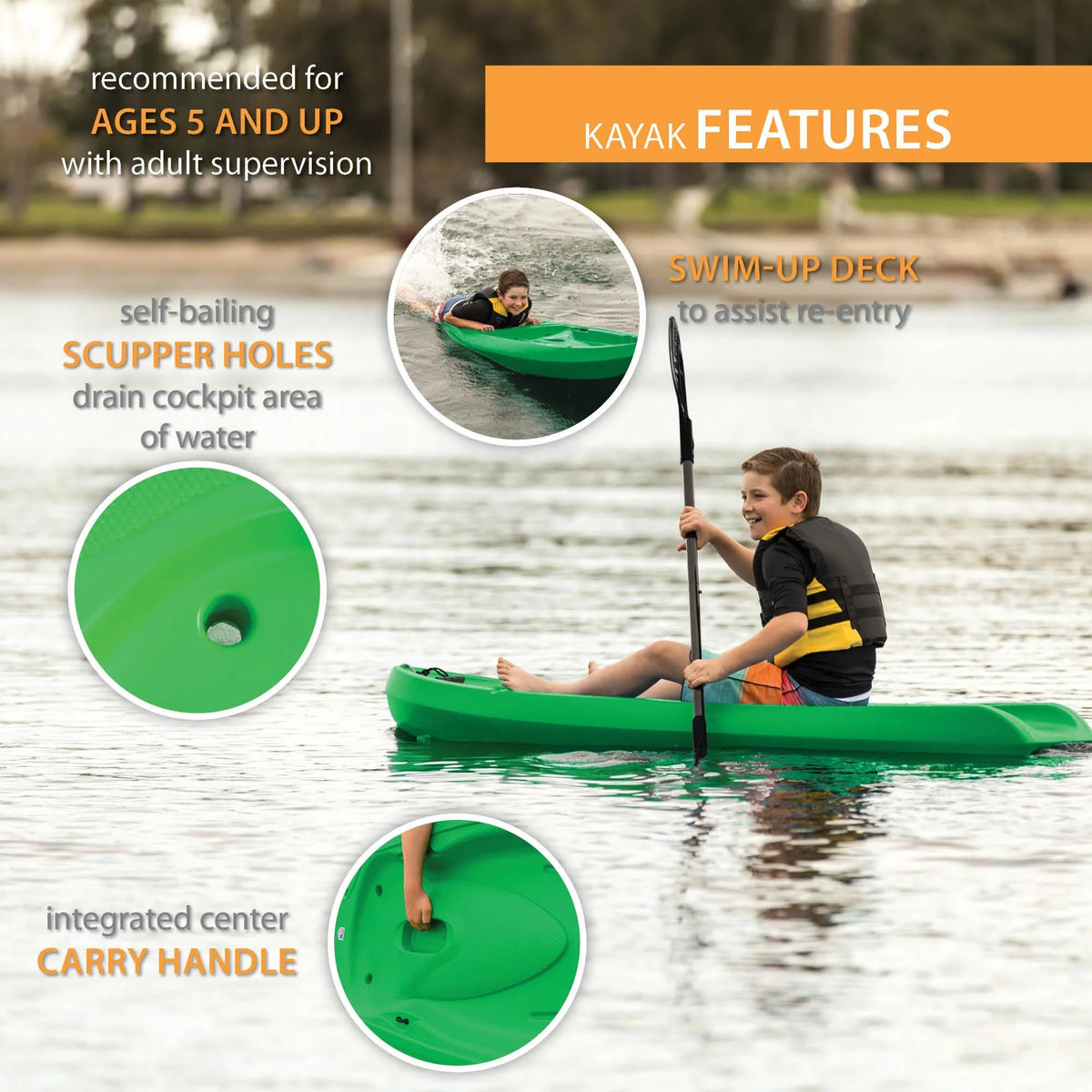 Lifetime Recruit 6.5 Ft Youth Sit - on - Top Kayak, Lime Green (90765) - Product image 19
