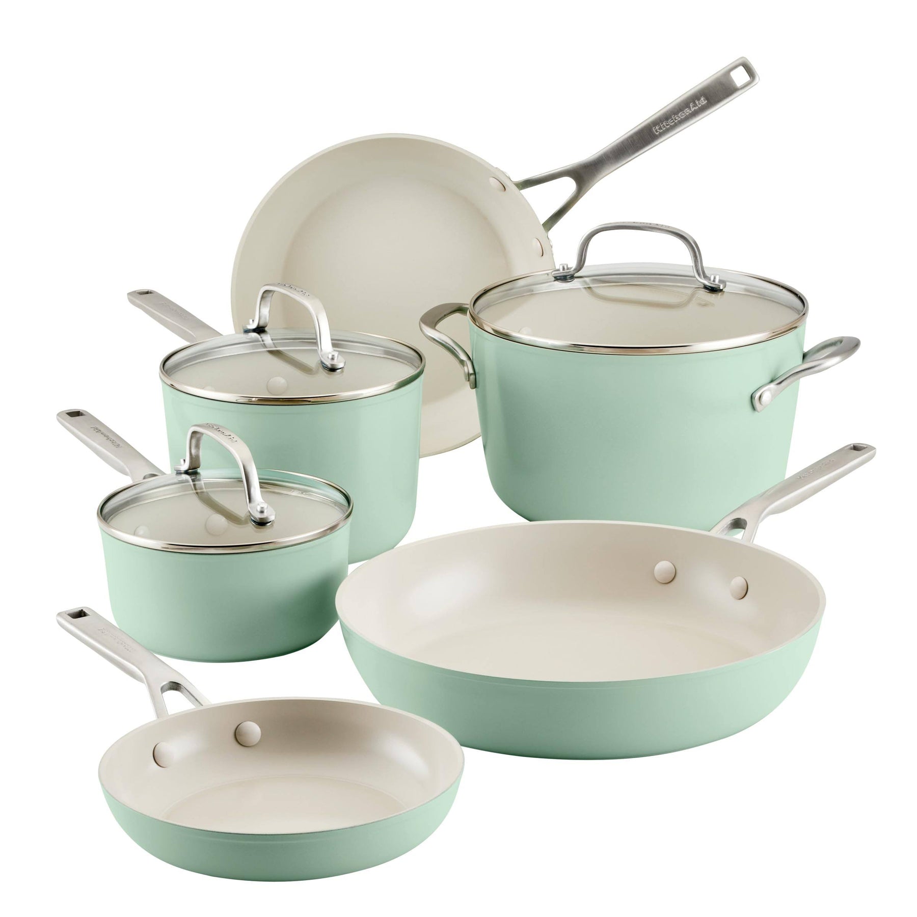 KitchenAid 9-Piece Hard Anodized Ceramic Nonstick Cookware Set, Pistachio - Product image 1