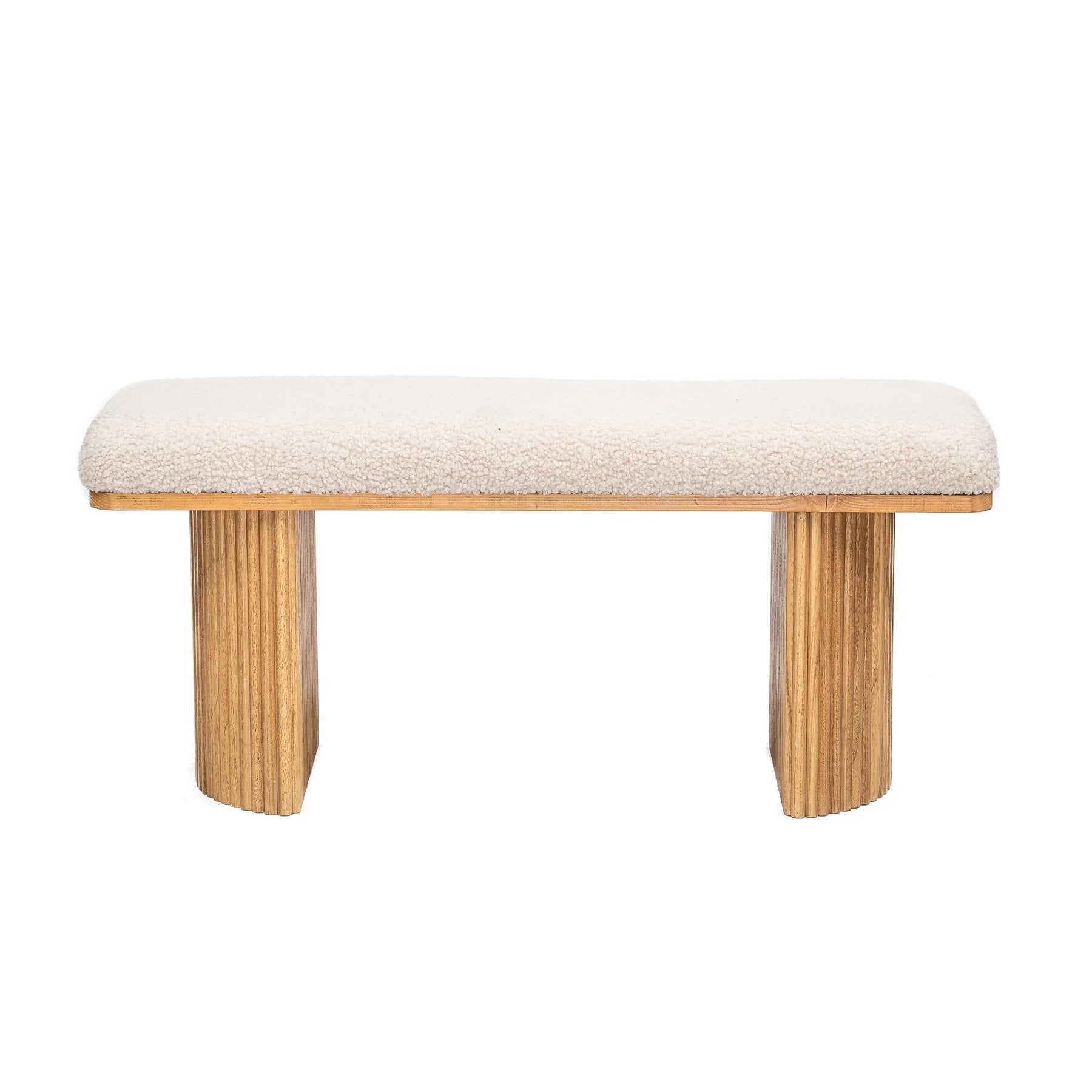 Solid Wood and Beige Velvet Bench Exotic Boho Entryway