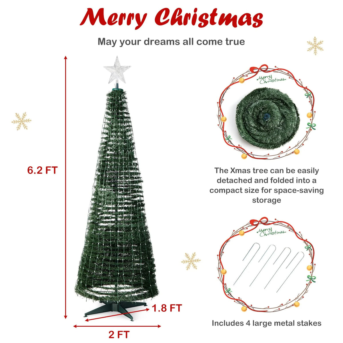 Tangkula 6.2FT Pop-Up Christmas Tree with 282 LED Lights - Product image 5