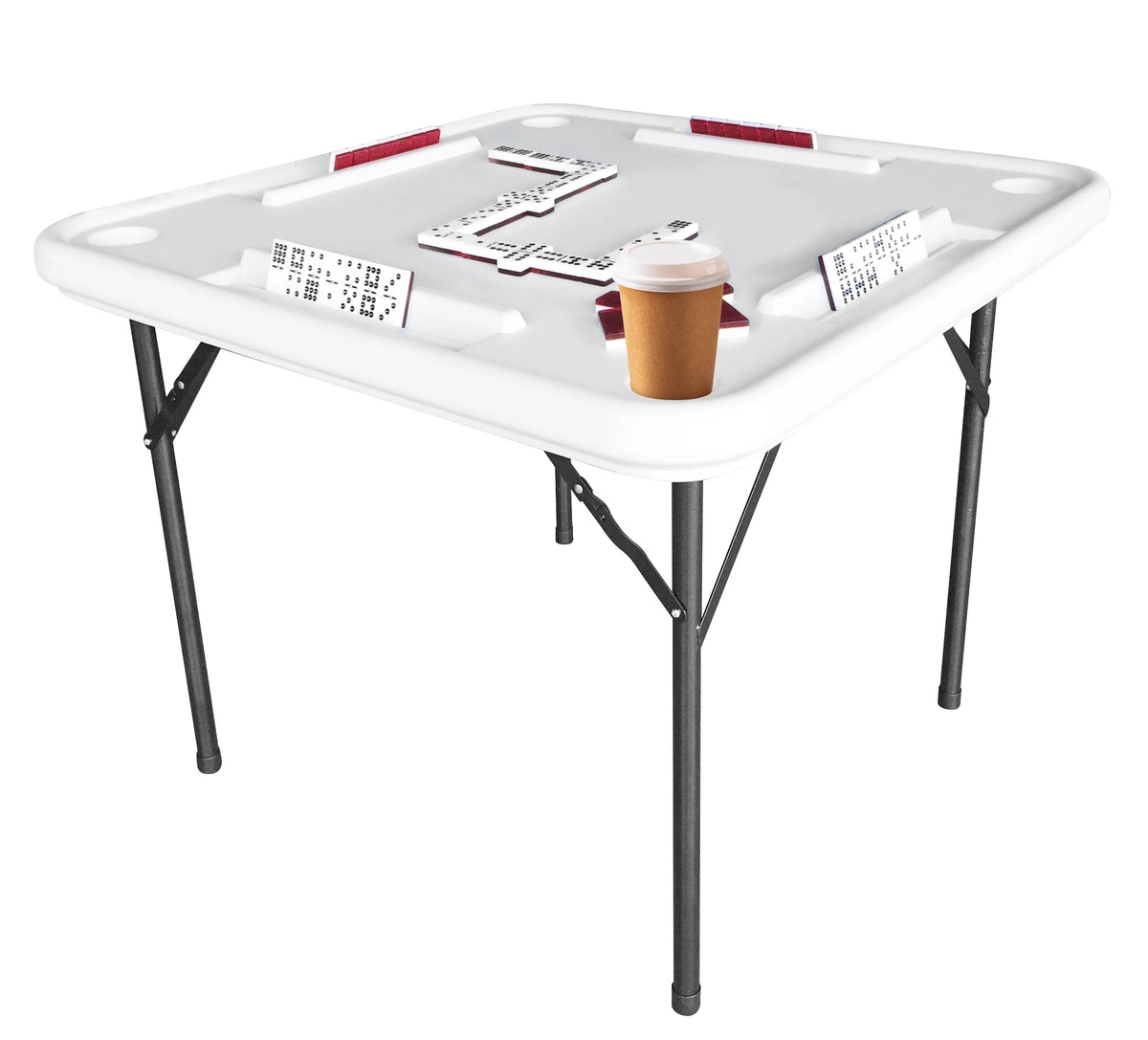 Bene Casa Foldable Domino Table with Built - in Drink Holders, 38" x 38", White - Product image 5