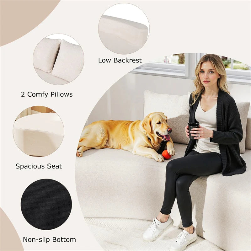 78.5" Upholstered Curved Sofa Couch w/ 2 Cozy Pillows, Low Backrest, Sponge Padded Seat - Product image 9
