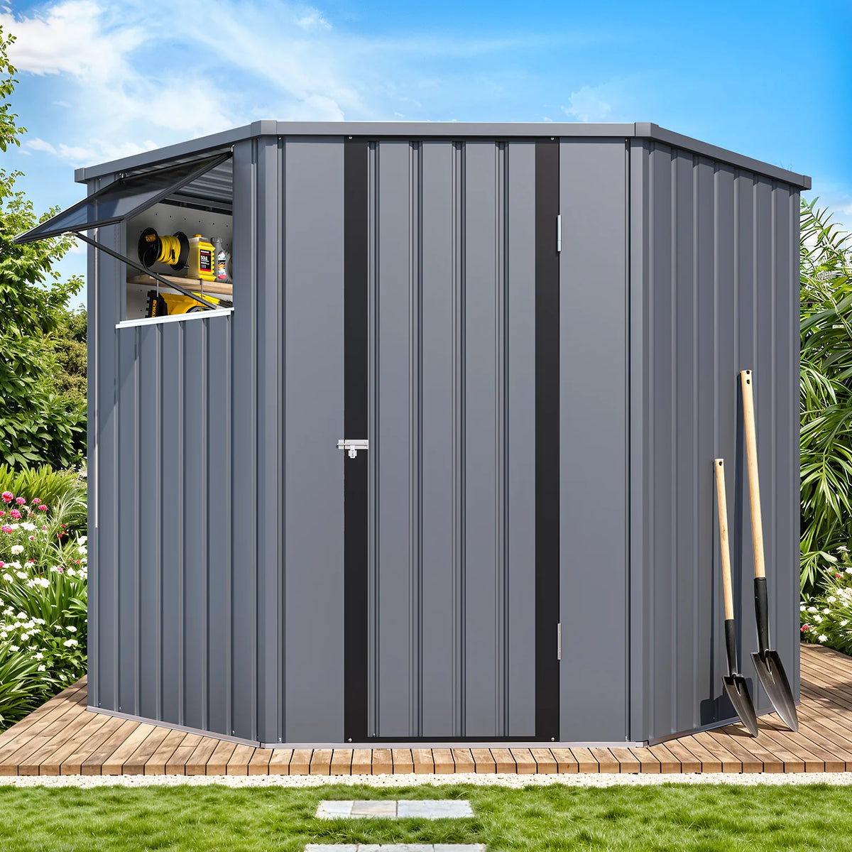 AECOJOY Corner 6x6 Storage Sheds & Outdoor Storage with Openable Windows & Lockable Doors - Product image 6