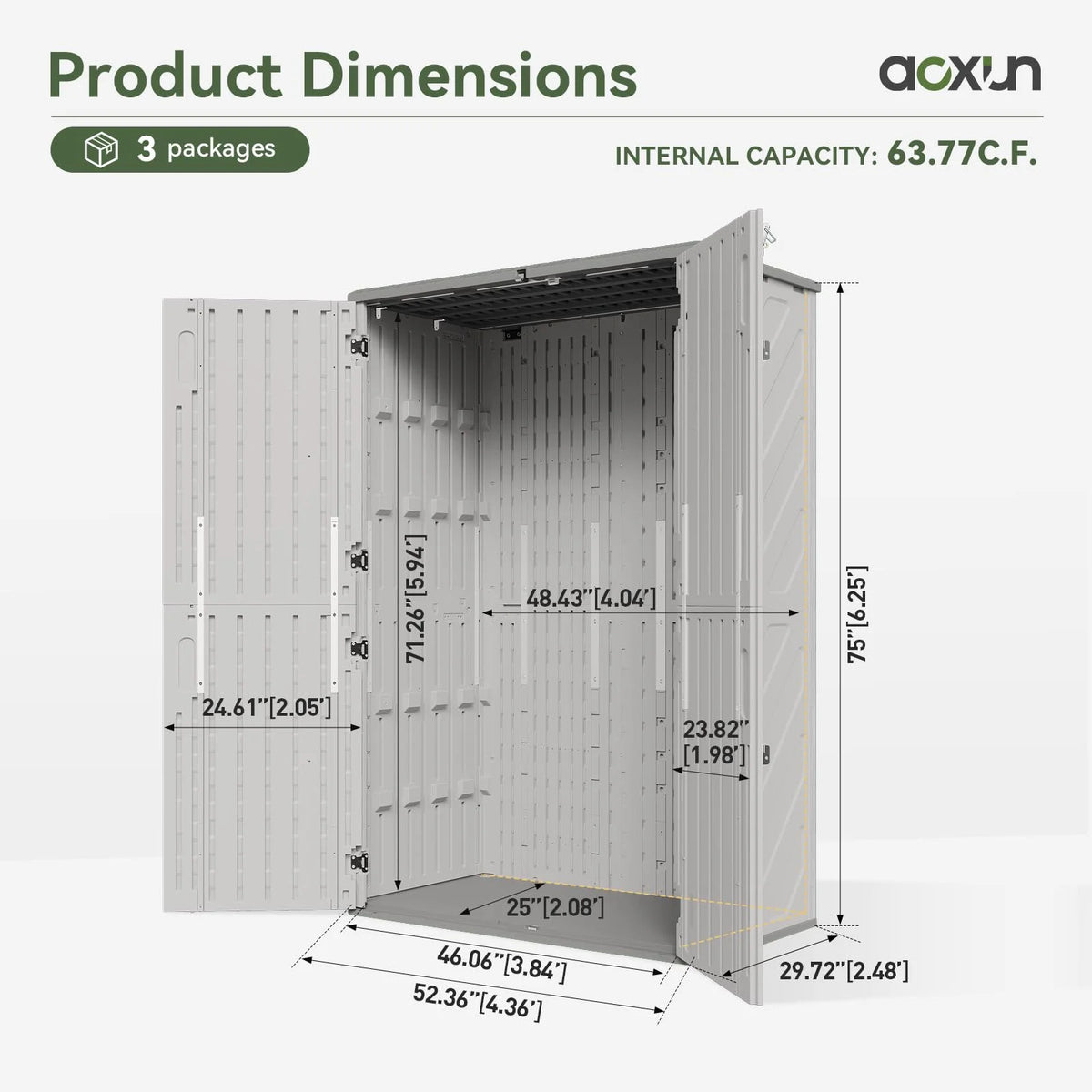 Aoxun Outdoor Storage Shed, 64 Cu.ft Vertical Storage Sheds Outdoor with Floor - Product image 6
