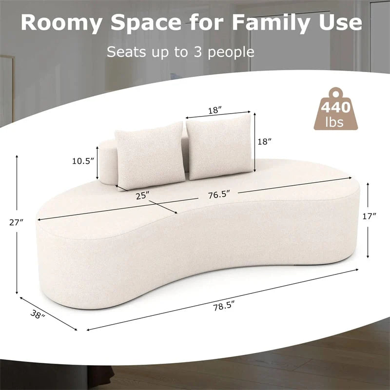 78.5" Upholstered Curved Sofa Couch w/ 2 Cozy Pillows, Low Backrest, Sponge Padded Seat - Product image 5