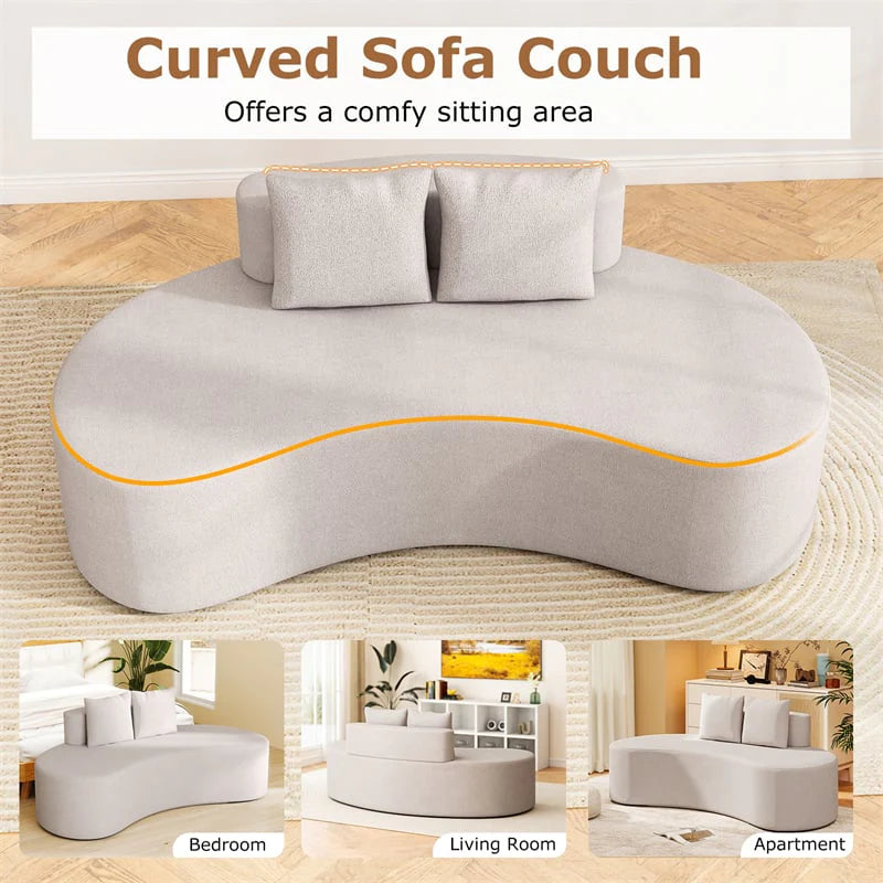 78.5" Upholstered Curved Sofa Couch w/ 2 Cozy Pillows, Low Backrest, Sponge Padded Seat - Product image 20