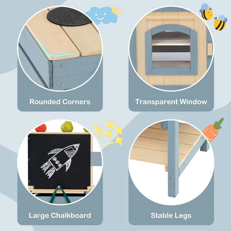 2-In-1 Kids Outdoor Mud Kitchen, Fir Wood Double Sided Kitchen Playset & Grocery Store with Faucet - Product image 8
