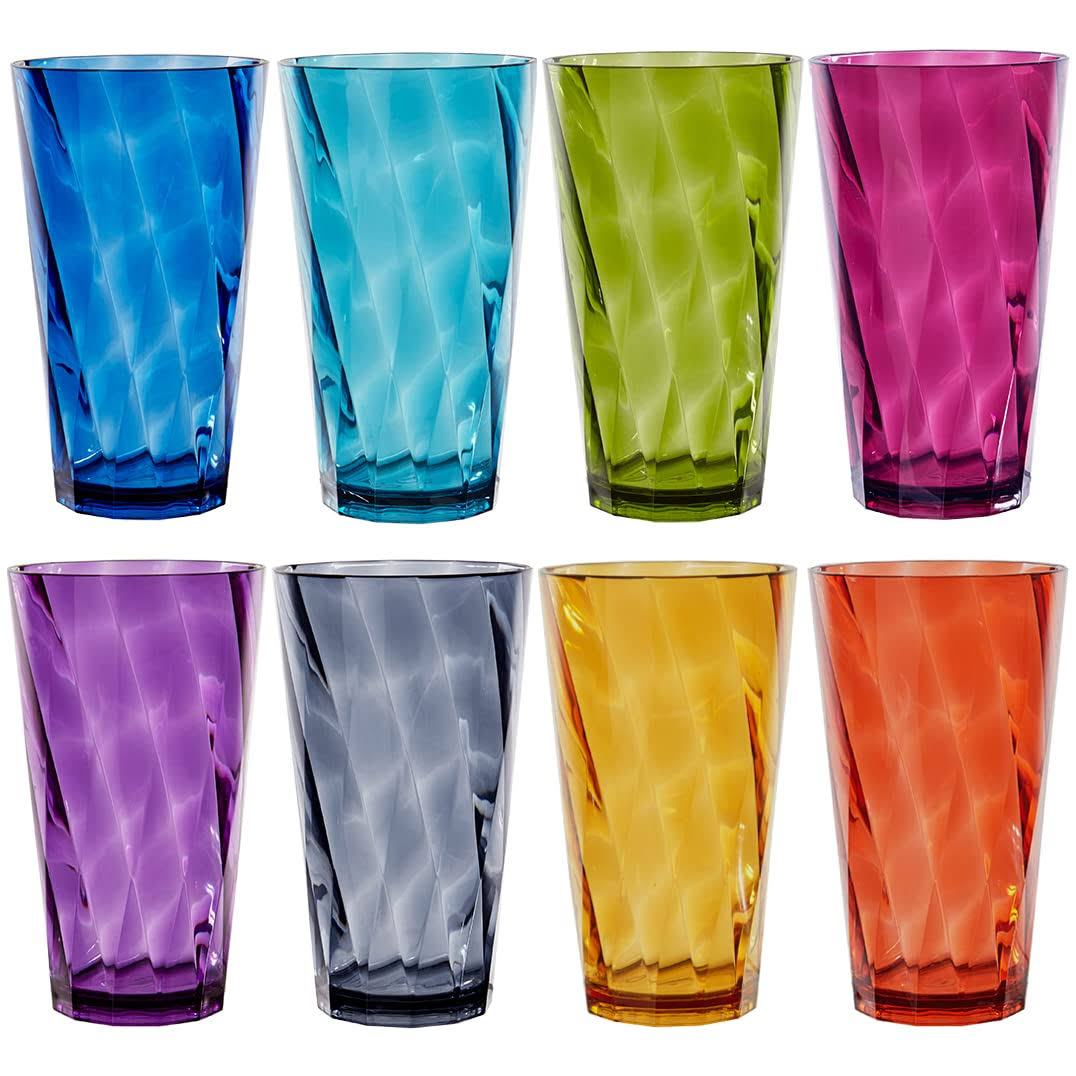 US Acrylic Optix 20 Ounce Plastic Stackable Water Tumblers in Jewel Tone Colors Set of 8 Drinking Cups - Product image 1
