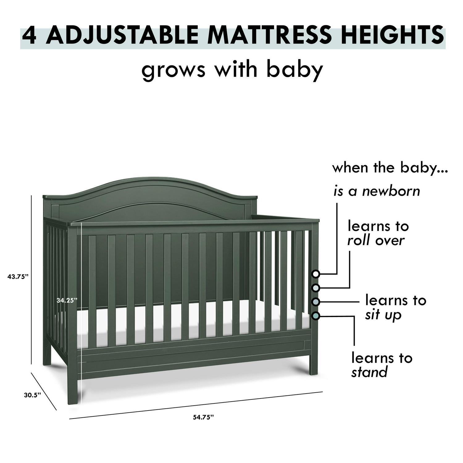Davinci Charlie 4 - in - 1 Convertible Crib. Greenguard Gold Certified. Forest Green