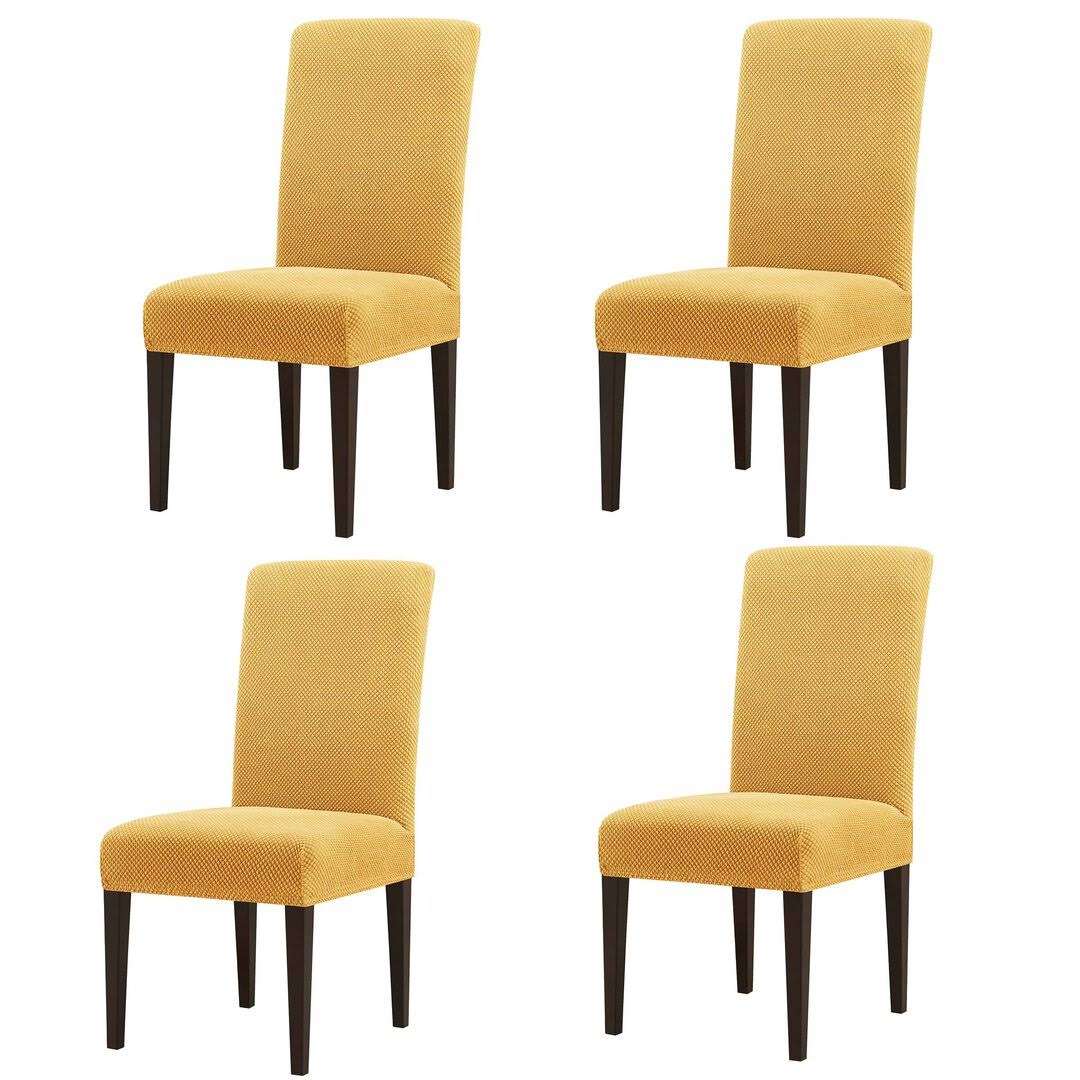 Stretch Raised Dots Box Cushion Dining Chair Slipcover Winston Porter Color: Beige - Product image 1