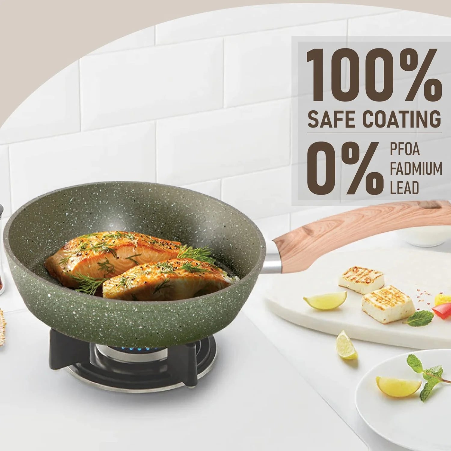 Kitchen Academy 17 Pieces Induction Cookware Set with Griddle, Green Granite Pots and Pans Set Non Stick - Product image 4