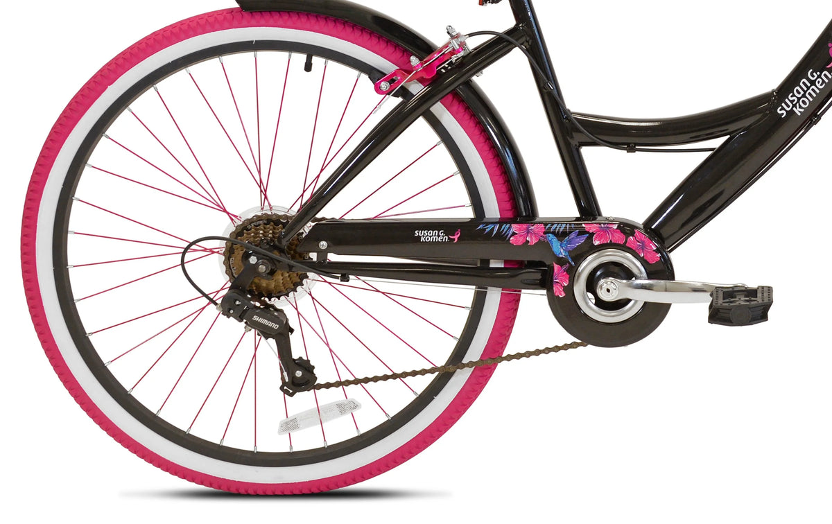 26" Susan G. Komen Cruiser Bike, Adult, Ages 12+, Black and Pink - Product image 4