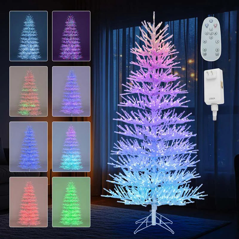 7 FT Pre-Lit Artificial Christmas Tree with 923 Multicolored LED RGB Lights, 820 White Branch Tips, Remote - Product image 1