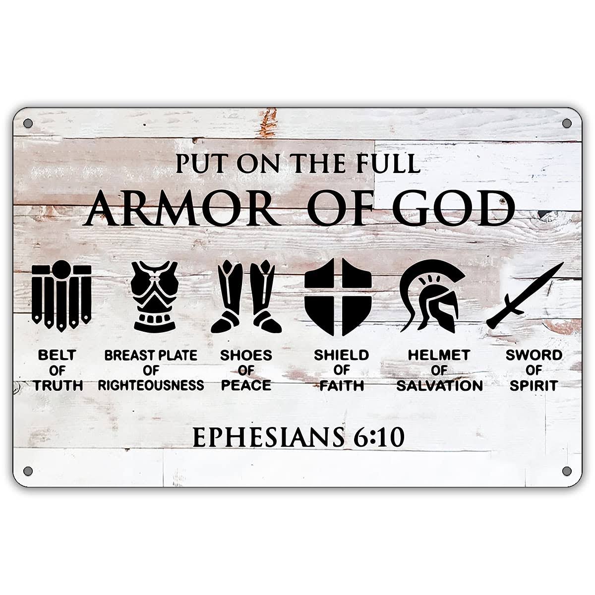 Qiongqi Funny Put On The Full Armor of God Metal Tin Sign Wall Decor - Product image 1