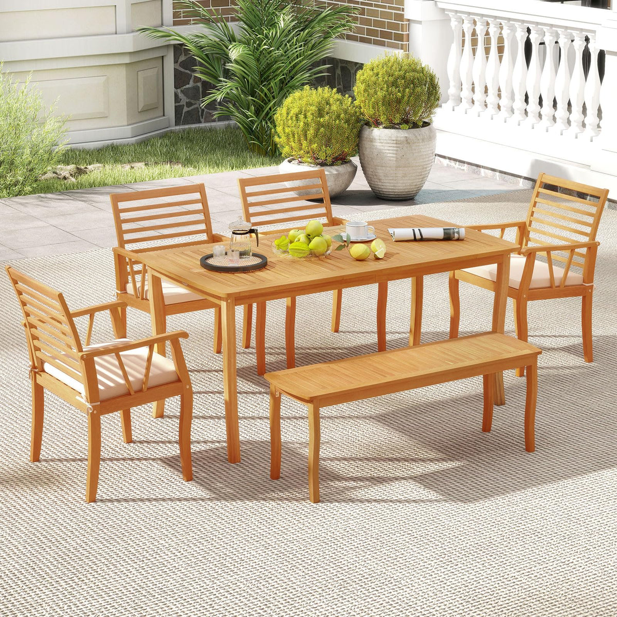 Tangkula 6 Pieces Acacia Wood Patio Dining Set with Bench - Product image 2