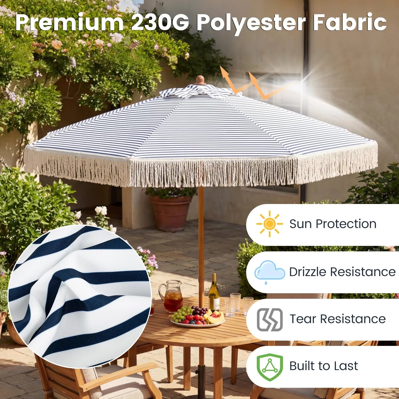 Tangkula 7Ft Patio Umbrella with Fringe for Deck Backyard Poolside