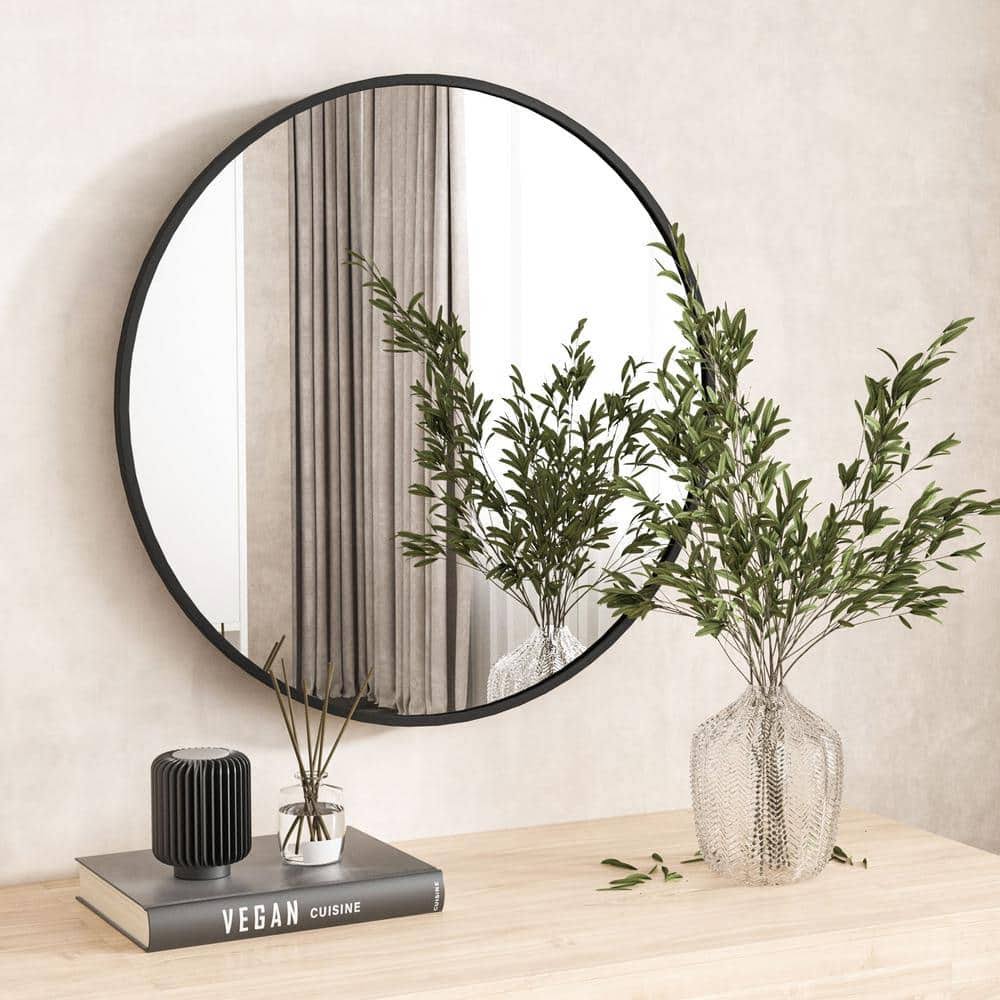 XRAMFY 24 in. W x 24 in. H Round Aluminum Alloy Framed Black Wall Mirror - Product image 1