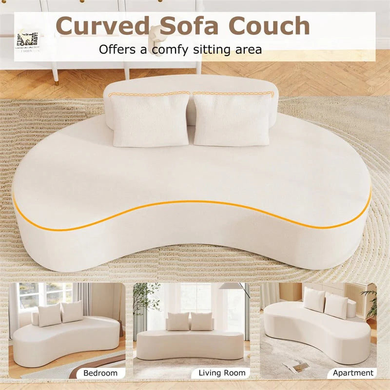 78.5" Upholstered Curved Sofa Couch w/ 2 Cozy Pillows, Low Backrest, Sponge Padded Seat - Product image 10